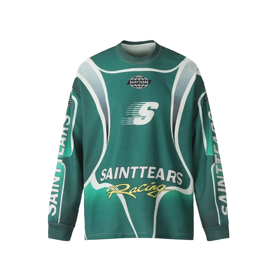 Saint michael tears all-over printed long-sleeved vintage autumn and winter T-shirt Style number: 122 Size: M L XL Wholesale price: 136 Color: blue green